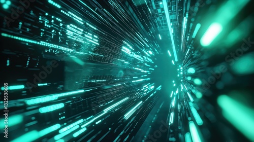 Obraz na płótnie Generative AI, Futuristic Abstract Light Streaks in Neon Blue and Emerald Green w salonie