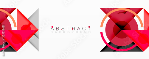 Geometric abstract design with layered triangles, circles, and gradients, forming a structured pattern with sharp contrasts and depth