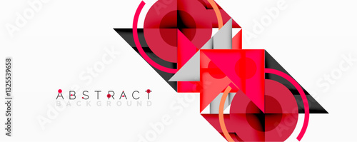 Geometric abstract design with layered triangles, circles, and gradients, forming a structured pattern with sharp contrasts and depth
