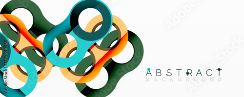 Abstract circle element composition with overlapping circular and tubular shapes featuring smooth gradients, transparency effects, and dynamic layering