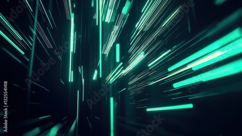 Obraz na płótnie Generative AI, Futuristic Abstract Light Streaks in Neon Blue and Emerald Green w salonie