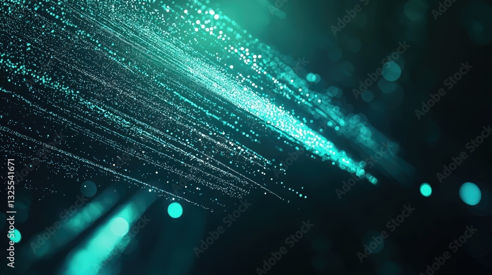 Generative AI, Futuristic Abstract Light Streaks in Neon Blue and Emerald Green
