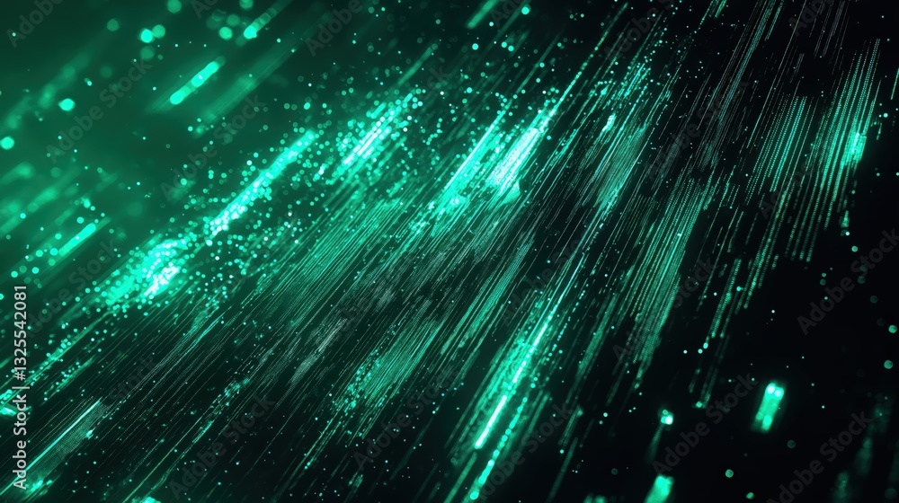 Generative AI, Futuristic Abstract Light Streaks in Neon Blue and Emerald Green