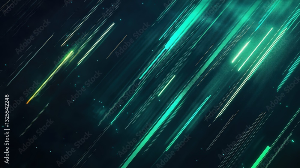 Generative AI, Futuristic Abstract Light Streaks in Neon Blue and Emerald Green
