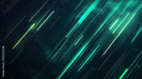 Obraz na płótnie Generative AI, Futuristic Abstract Light Streaks in Neon Blue and Emerald Green w salonie
