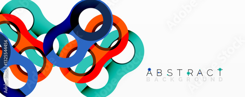 Abstract circle element composition with overlapping circular and tubular shapes featuring smooth gradients, transparency effects, and dynamic layering