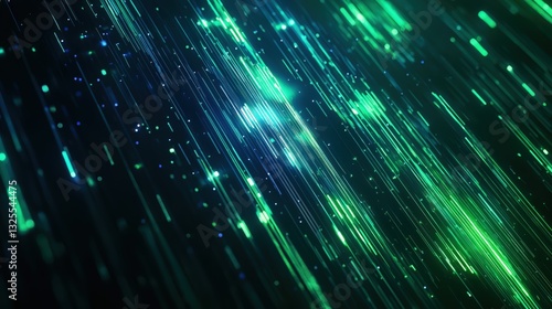 Generative AI, Futuristic Abstract Light Streaks in Neon Blue and Emerald Green