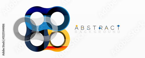 Abstract circle element composition with overlapping circular and tubular shapes featuring smooth gradients, transparency effects, and dynamic layering
