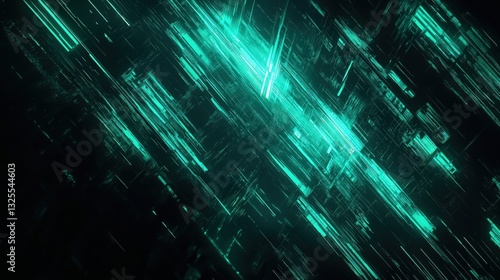 Obraz na płótnie Generative AI, Futuristic Abstract Light Streaks in Neon Blue and Emerald Green w salonie