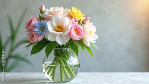 Wallpaper Mural A delicate bouquet of pastel flowers arranged in a clear glass vase, a symbol of spring and new beginnings Torontodigital.ca