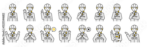 上半身のポーズセット_シンプルな作業員の女性