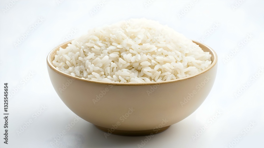 Rice cooked in bowl on white background Rice cooked in bowl on white background