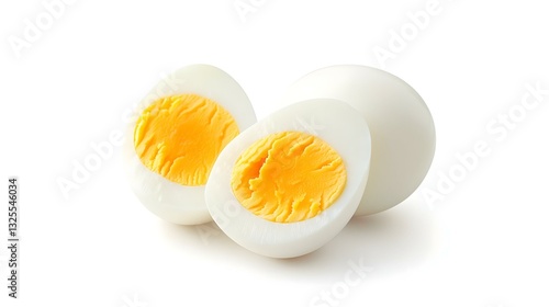 Single whole boiled egg with halved egg isolated