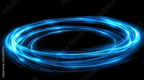 Abstract blue glowing light circles on black background.