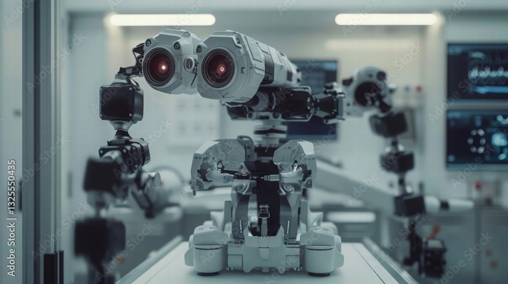 Advanced Robotic Arm with Dual Cameras in Modern Laboratory Setting