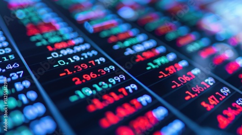 Vibrant Stock Market Display with Red and Green Financial Data