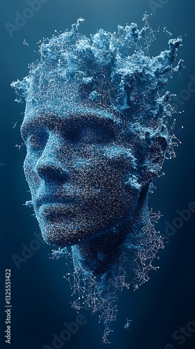 A digital representation of a human face made of networks