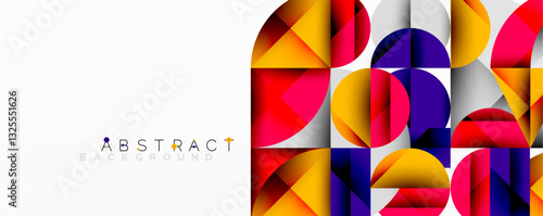 Abstract geometric artwork with overlapping circles and gradients, circle square triangle shapes background featuring sharp angular cuts, smooth shading, and structured layered composition