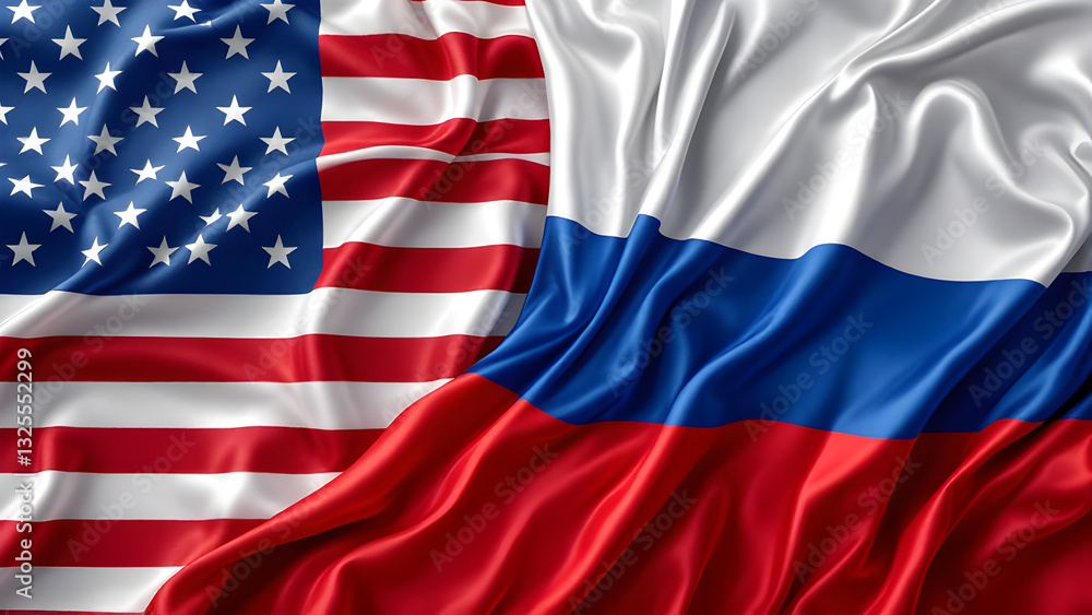United States and Russia Flags in Close-Up - Symbolizing International Relations and Geopolitical Tensions United States and Russia Flags in Close-Up - Symbolizing International Relations and Geopolitical Tensions