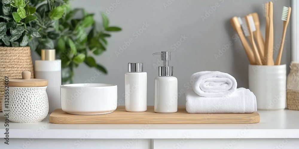 Spa-Zubehörset auf weißem Holztisch. Spa-Zubehörset auf weißem Holztisch.