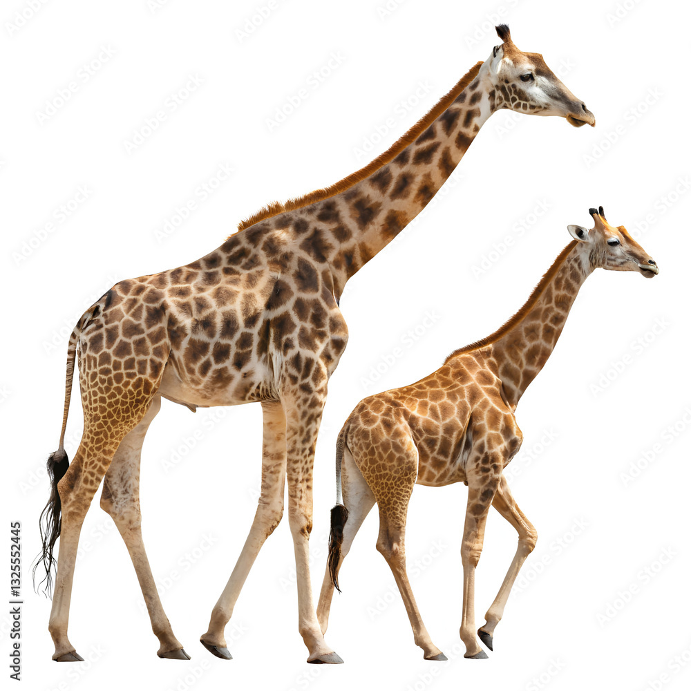 Obraz premium Giraffes in Various Poses Isolated on White Background 