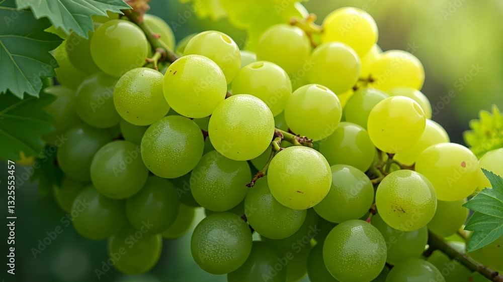 Closeup of fresh green grapes on a vine ready for harvest Closeup of fresh green grapes on a vine ready for harvest