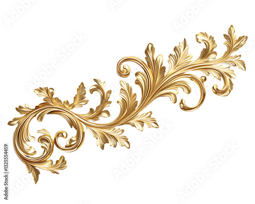 Elegant Gold Baroque Ornamental Flourish Design On Isolated White Background