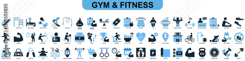 Set of gym and fitness icons in modern flat style, Perfect for gym, fitness and workout or sport