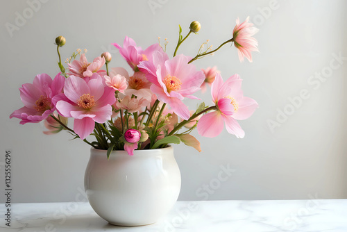 Wallpaper Mural pink spring flowers in white ceramic vase in modern home interior Torontodigital.ca