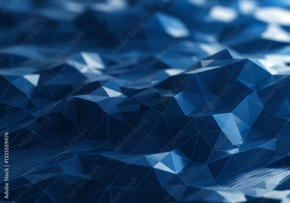 Obraz premium Abstract Blue Low Poly Landscape Soft Light. AI Generated