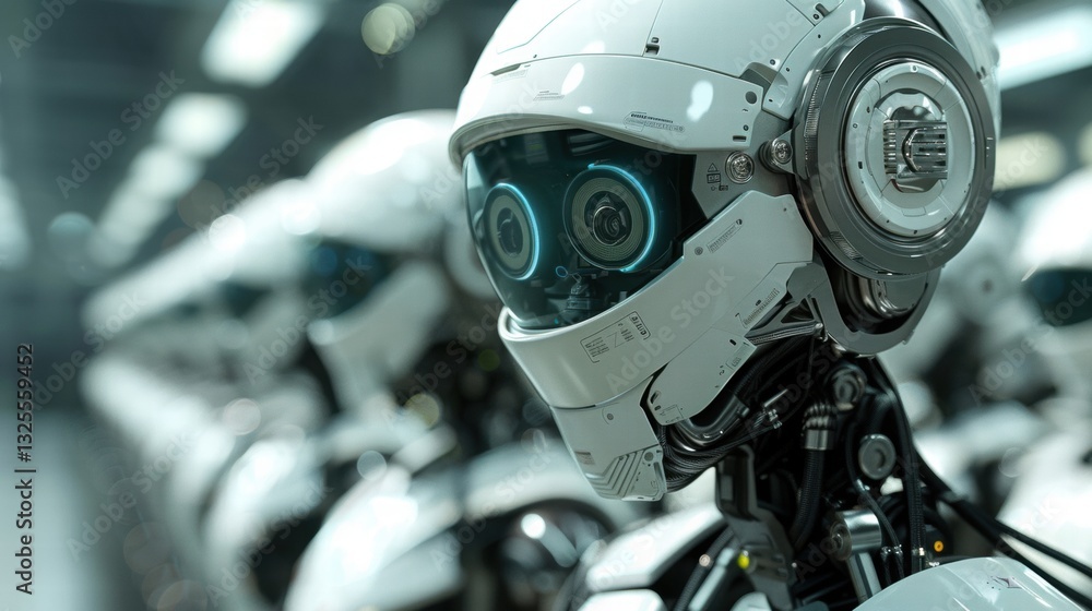 Fototapeta premium Futuristic Robots in a High-Tech Production Facility Setting