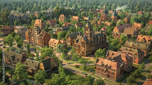 Aerial View of Scenic Residential Neighborhood Surrounded by Trees