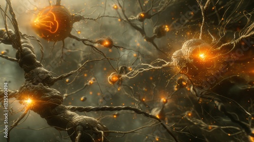 Intricate Neural Network with Glowing Neurons and Synaptic Connections