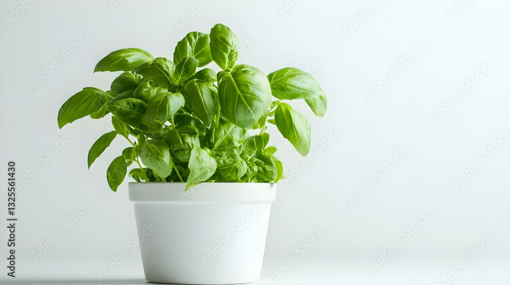Green fresh basil in pot isolated on white Green fresh basil in pot isolated on white