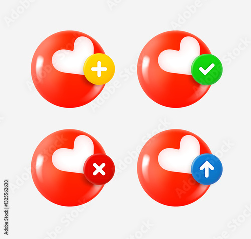 Love icon set with different pictograms. 3d vector icons collection