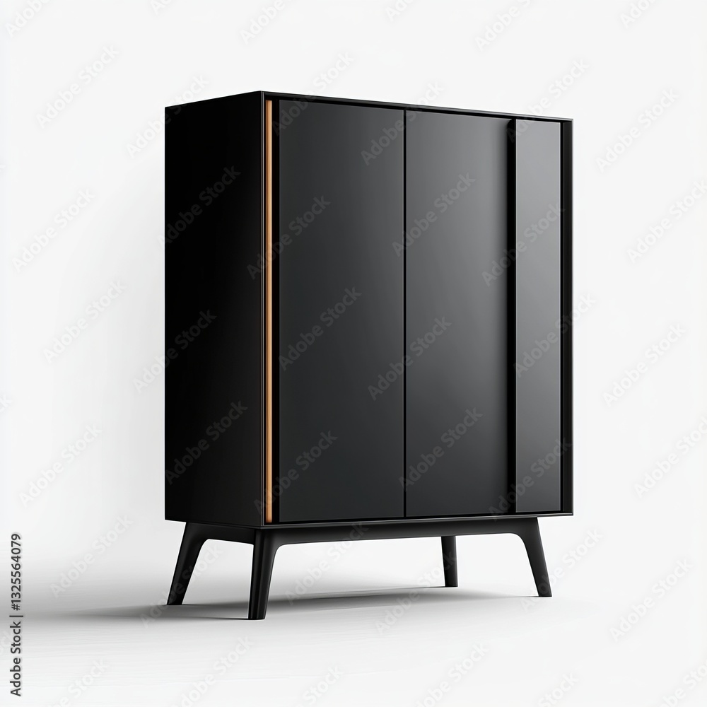 Sleek black modern cabinet with a subtle wooden accent and elegant legs.