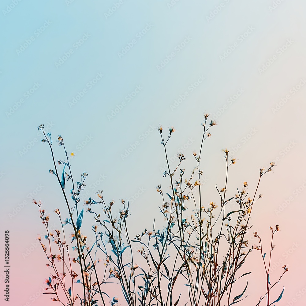 Obraz premium Pastel Sky Wildflowers Delicate Blooms Soft Light