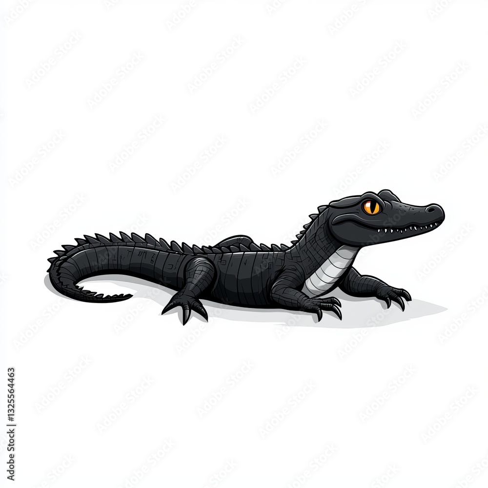 Obraz premium A stylized black cartoon crocodile with an expressive face and vivid eyes.