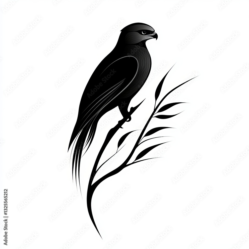 Fototapeta premium A sleek black bird perched on a stylized branch, showcasing modern artistic design.