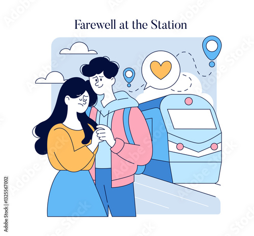 Long Distance Love. Flat Vector Illustration