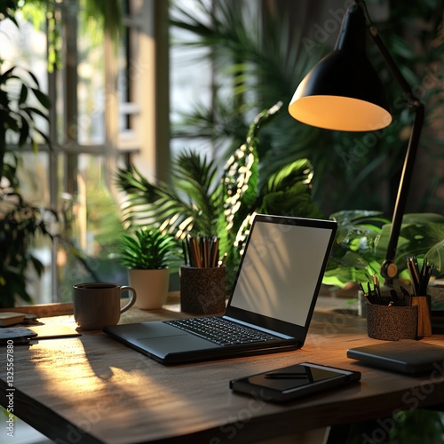 Cozy home office with plants and sunlight (1)