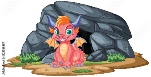 Cute Dragon in Rocky Cave
