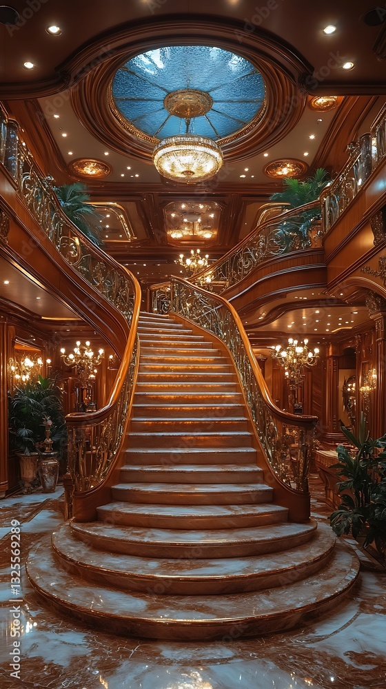 Obraz premium Stunning Grand Staircase Cruise Ship Luxury Decor high resolution hd picture