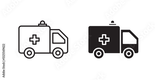 Ambulance filled and outlined icons vectors on white background