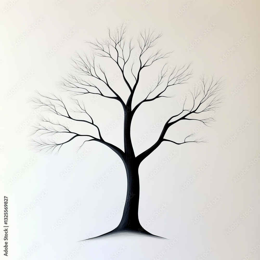 Obraz premium A striking black and white artwork featuring a bare tree with intricate branches.