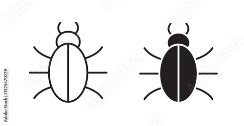 Bug filled and outlined icons vectors on white background