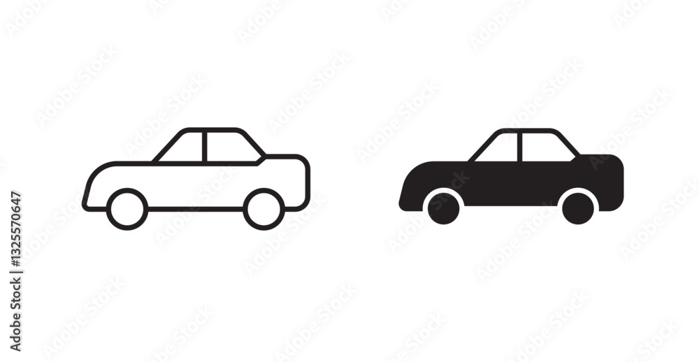 Car side view filled and outlined icons vectors on white background Car side view filled and outlined icons vectors on white background