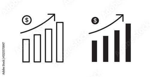 Chat arrow grow filled and outlined icons vectors on white background