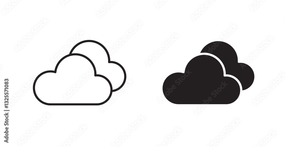 Clouds filled and outlined icons vectors on white background Clouds filled and outlined icons vectors on white background