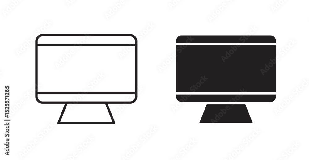 Computer Screen filled and outlined icons vectors on white background Computer Screen filled and outlined icons vectors on white background